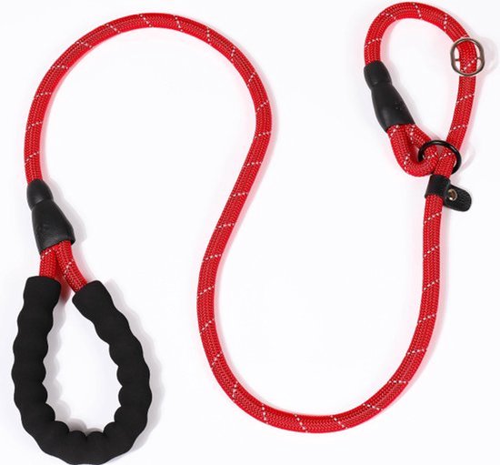 Hondenriem - 1,2m - Rood - 1,2cm dik - Sliplijn - Nylon - Hondenriem - Verstelbaar - Jachtlijn met stop - Leiband