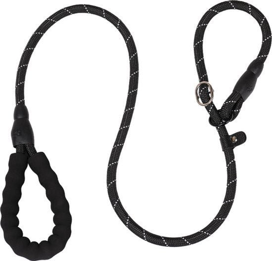 Hondenriem - 1,2m - Zwart - 1,2cm dik - Sliplijn - Nylon - Hondenriem - Verstelbaar - Jachtlijn met stop - Leiband