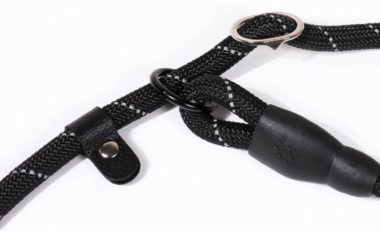 Hondenriem - 1,2m - Zwart - 1,2cm dik - Sliplijn - Nylon - Hondenriem - Verstelbaar - Jachtlijn met stop - Leiband