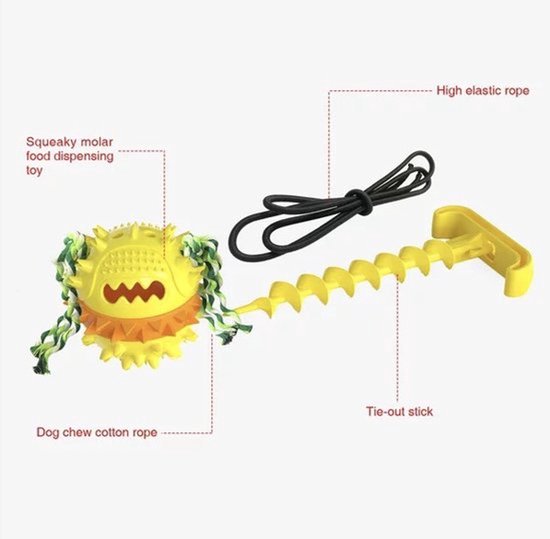 Dog Toy Ball with Rope - Yellow - Chew Bone - Dog Toy - Chew Toy - Indestructible - Fetch - Suitable for all dogs
