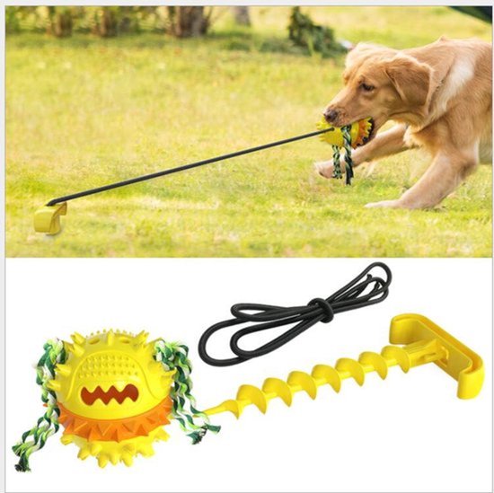 Dog Toy Ball with Rope - Yellow - Chew Bone - Dog Toy - Chew Toy - Indestructible - Fetch - Suitable for all dogs