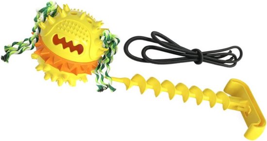 Dog Toy Ball with Rope - Yellow - Chew Bone - Dog Toy - Chew Toy - Indestructible - Fetch - Suitable for all dogs