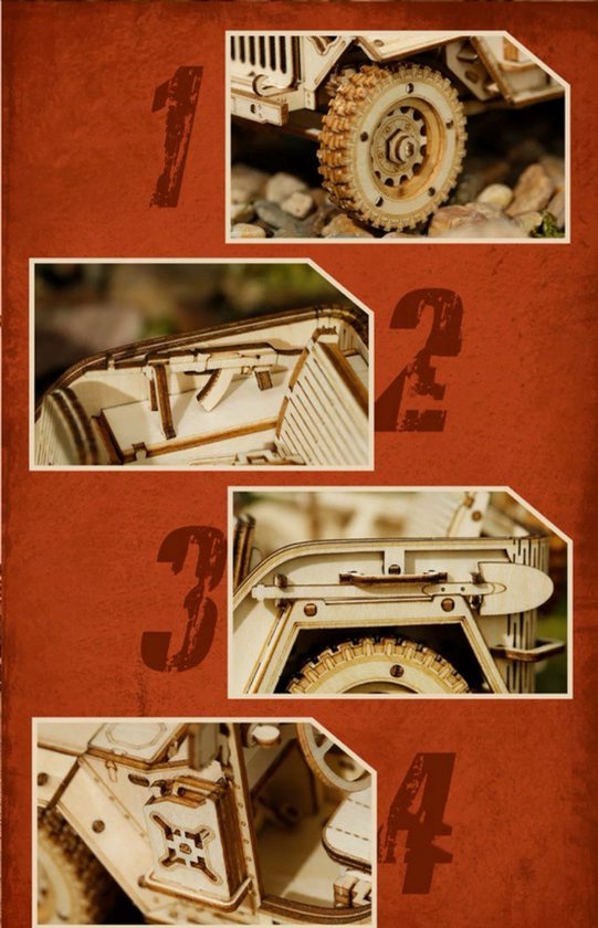 Jeep 3D Puzzel - Modelbouwpakket - Auto - Hout - Bouwpakket - Bouwpakketten - Volwassenen en Kinderen - Bouwset - Houten Puzzel - Zonder lijm - Schaal 1:18 - 369 Stukjes