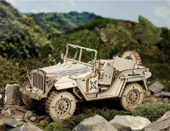 Jeep 3D Puzzel - Modelbouwpakket - Auto - Hout - Bouwpakket - Bouwpakketten - Volwassenen en Kinderen - Bouwset - Houten Puzzel - Zonder lijm - Schaal 1:18 - 369 Stukjes