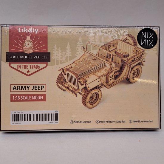 Jeep 3D Puzzel - Modelbouwpakket - Auto - Hout - Bouwpakket - Bouwpakketten - Volwassenen en Kinderen - Bouwset - Houten Puzzel - Zonder lijm - Schaal 1:18 - 369 Stukjes