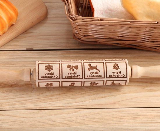 Kerst Deegroller - Deegroller Kerst print Kerstmix - Koekjes roller kerst decoratie Kerstmix - Beukenhout 35cm