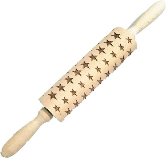 Kerst Deegroller Ster - Deegroller Kerst print Kerstmix - Koekjes roller kerst decoratie Kerstmix - Beukenhout 35cm
