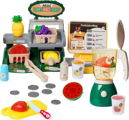 Kinder speelgoed - Sapbar - Fruitsap kraam - 35 delig - Speelgoedwinkeltje - Drinken kraam - Winkel