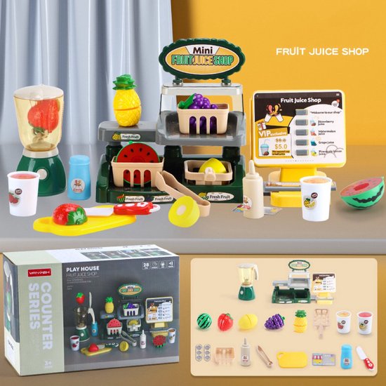 Kinder speelgoed - Sapbar - Fruitsap kraam - 35 delig - Speelgoedwinkeltje - Drinken kraam - Winkel