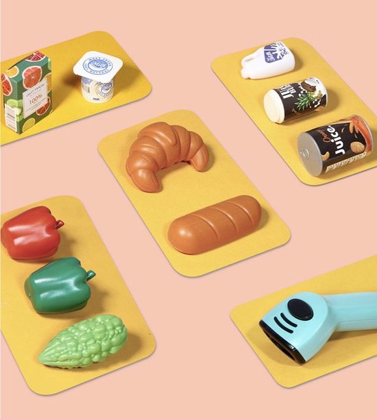 Kinderspeelgoed - Supermarkt - Speelgoedwinkeltje - 48-delig - Speelgoed met Karretje en Kassa - 44 x 19 x 60 cm