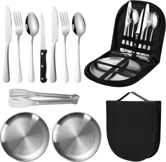 Cookware set - 10-delig - Keukengerei - RVS - Camping - Gereedschap - Keukengerei - Tools - Inclusief opbergtas