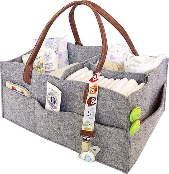 Luiertas en Verzorgingstas Vilt - Reistas - Baby Tas Met Isoleervak - Luiertas - Rugzak - Kraamcadeau - Grijs - Vintage