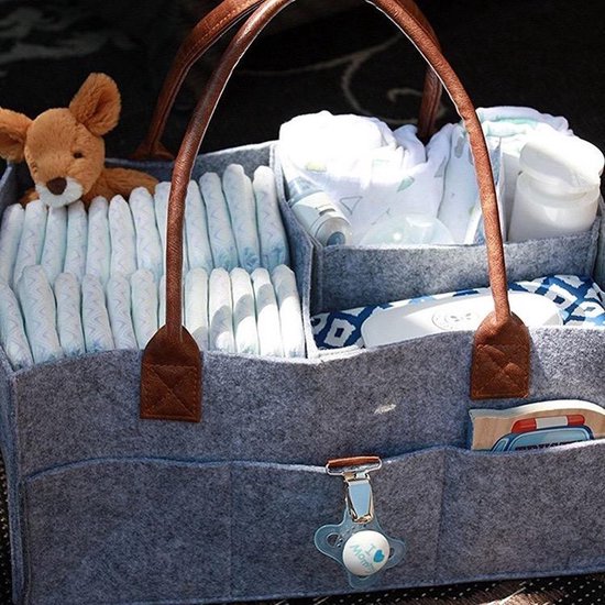 Luiertas en Verzorgingstas Vilt - Reistas - Baby Tas Met Isoleervak - Luiertas - Rugzak - Kraamcadeau - Grijs - Vintage
