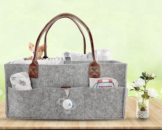 Luiertas en Verzorgingstas Vilt - Reistas - Baby Tas Met Isoleervak - Luiertas - Rugzak - Kraamcadeau - Grijs - Vintage