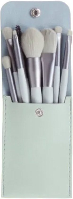 Make-up kwasten set met groene tas - 8 stuks - Professionele kwaliteit - Make-up kwast - Oogschaduw - Foundation kwast - Poeder kwast - Cosmetica - Kwasten set - Make-up tasje