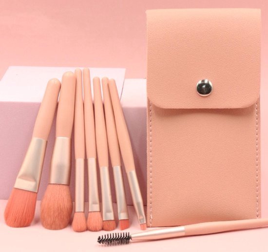 Make-up kwastenset met roze tas - 8 stuks - Professionele kwaliteit - Make-up kwast - Oogschaduw - Foundation kwast - Poeder kwast - Cosmetica - Kwastenset - Make-up tasje