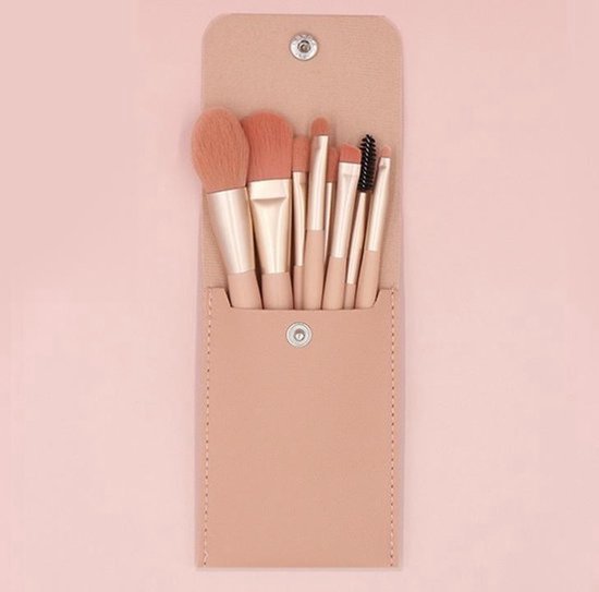 Make-up kwastenset met roze tas - 8 stuks - Professionele kwaliteit - Make-up kwast - Oogschaduw - Foundation kwast - Poeder kwast - Cosmetica - Kwastenset - Make-up tasje