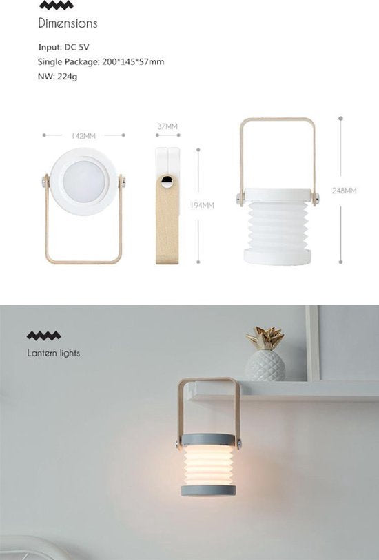 Opvouwbare LED-lamp 3 verschillende lichtstanden USB-oplaadbaar Tent Kamperen Outdoor Veranda Cadeau Terras Bureau Lezen Zaklamp Verlichting Lichtje Kerst Sinterklaas Pasen