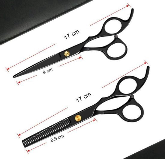 Professional 10 in 1 kappersset - Zwarte Scharen - kapperset - Scherpe Scharen - Kapper - Kapmantel - Kappersmantel - Kapperschort - Uitdunschaar - Haarschaar - Kapperskam - Kappersschaar - effileerschaar - kappersschaar Rechtshandig