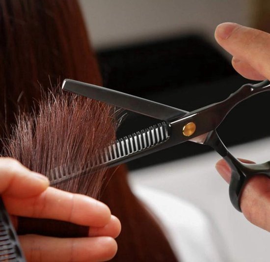 Professional 10 in 1 kappersset - Zwarte Scharen - kapperset - Scherpe Scharen - Kapper - Kapmantel - Kappersmantel - Kapperschort - Uitdunschaar - Haarschaar - Kapperskam - Kappersschaar - effileerschaar - kappersschaar Rechtshandig