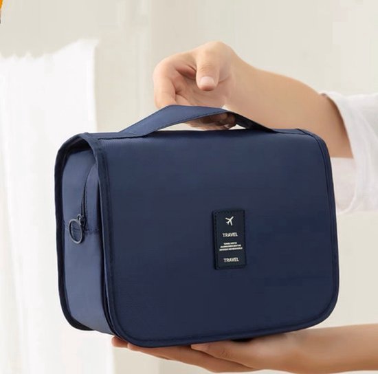 Reis toilettas blauw met haak Travel etui organizer voor toiletartikelen kamperen & reizen accessoires - toilettas voor dames en heren