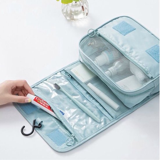 Reis Toilettas Lichtblauw met Haak Travel Etui Organizer voor Toiletartikelen Kamperen & Reizen Accessoires - Toilettas voor Dames en Heren