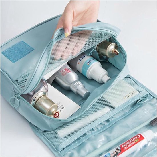Reis Toilettas Lichtblauw met Haak Travel Etui Organizer voor Toiletartikelen Kamperen & Reizen Accessoires - Toilettas voor Dames en Heren