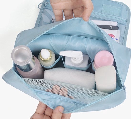 Reis Toilettas Lichtblauw met Haak Travel Etui Organizer voor Toiletartikelen Kamperen & Reizen Accessoires - Toilettas voor Dames en Heren