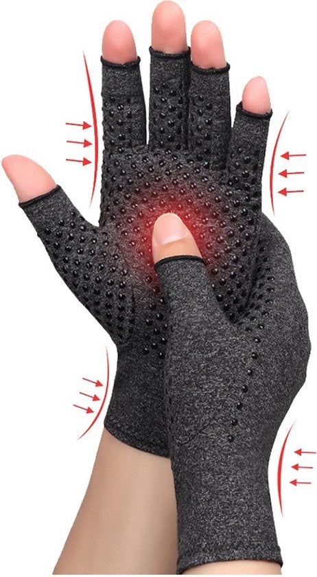 Reuma Handschoenen met Grip - 1 Paar - Artrose - artritis - Maat L - Thuiswerk handschoenen - Grijs - Compressie Handschoenen - Carpaal Tunnel