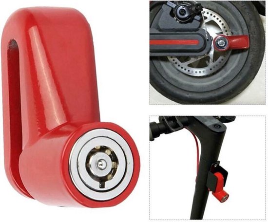 Schijfremslot voor motorfietsen, scooters en fietsen met schijfremmen - Rood - Universeel - 5,5 mm met kabel - Slot