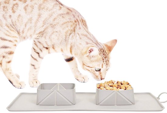 Siliconen Dieren Voerbak - Grijs - Oprolbaar - Dubbele Voerbak - Kleine Hondenbak - Voederbak - Kattenbak - Hond - Poes - Puppy's - Hondenbrokken - Kattenbrokken - Drinkbak - Hondenkom - Dieren