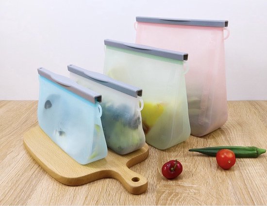 Siliconen Vershoudzakken Set Wit - 3 Maten - Herbruikbaar - 500ml - 1000ml - 1500ml - Vershoudzakken - Koelkast