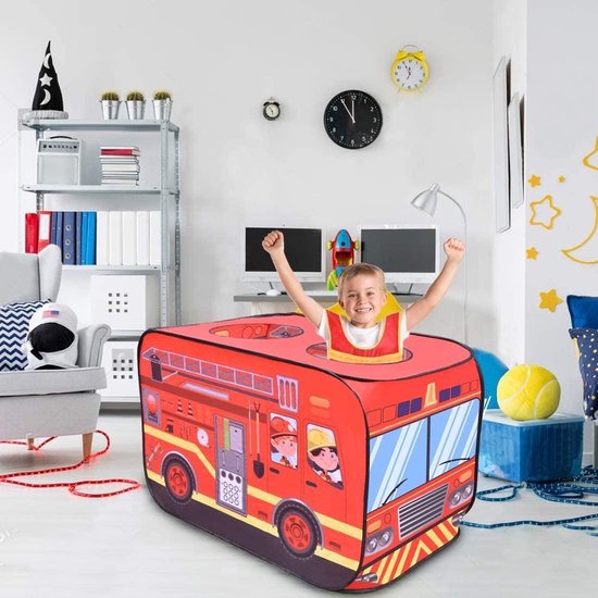 Brandweerauto speeltent - Kindertent - Speelhuis - Speelgoed - Pop-up