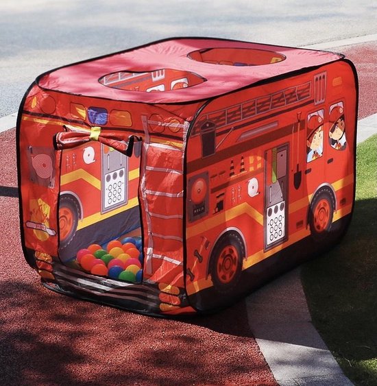 Brandweerauto speeltent - Kindertent - Speelhuis - Speelgoed - Pop-up