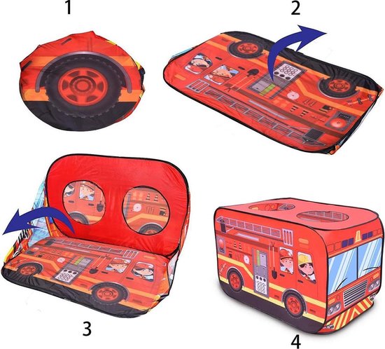 Brandweerauto speeltent - Kindertent - Speelhuis - Speelgoed - Pop-up
