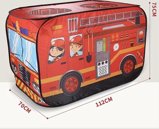 Brandweerauto speeltent - Kindertent - Speelhuis - Speelgoed - Pop-up