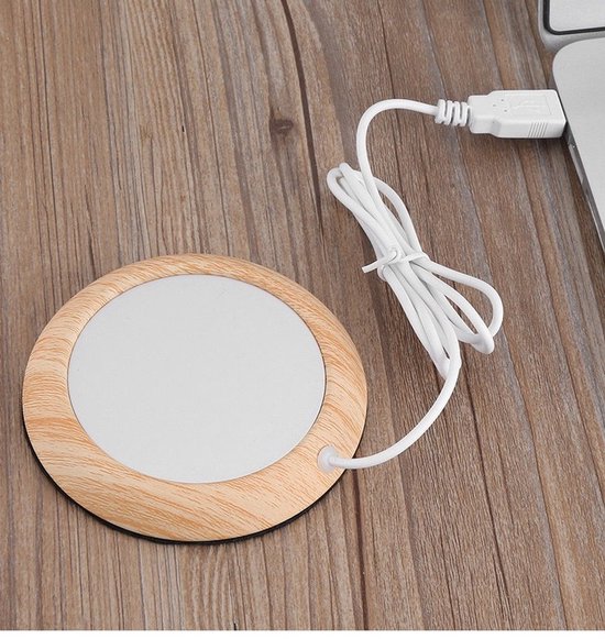 Warmhoud onderzetter Hout - Cup Warmer met USB Aansluiting - Geschikt voor Bekers en Glazen - Mok Warmer