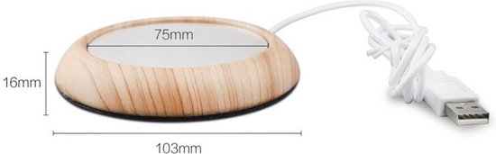 Warmhoud onderzetter Hout - Cup Warmer met USB Aansluiting - Geschikt voor Bekers en Glazen - Mok Warmer