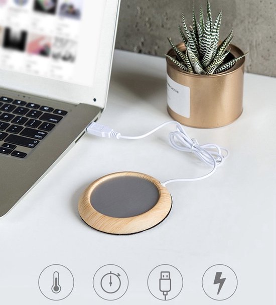 Warmhoud onderzetter Hout - Cup Warmer met USB Aansluiting - Geschikt voor Bekers en Glazen - Mok Warmer