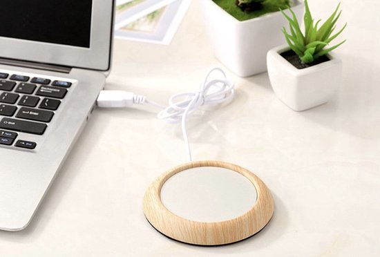 Warmhoud onderzetter Hout - Cup Warmer met USB Aansluiting - Geschikt voor Bekers en Glazen - Mok Warmer