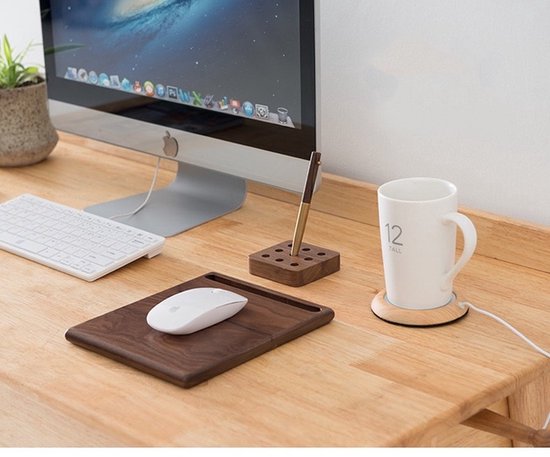 Warmhoud onderzetter Hout - Cup Warmer met USB Aansluiting - Geschikt voor Bekers en Glazen - Mok Warmer