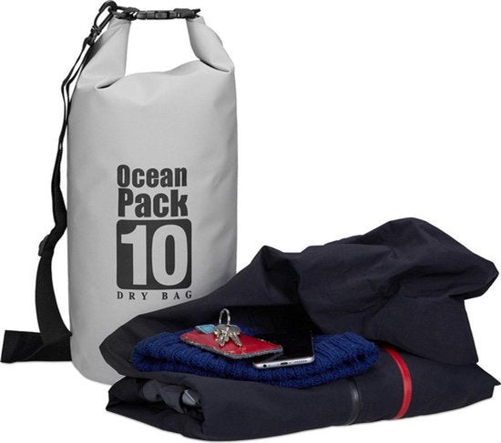 Waterdichte Tas - Droge zak - 10L - Grijs - Ocean Pack - Droge zak - Survival Outdoor Rugzak - Droogzakken - Boottas - Zeiltas