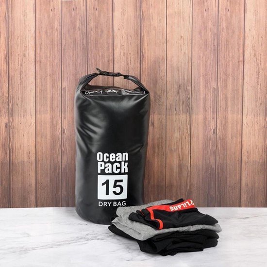 Waterdichte Tas - Droge zak - 15L - Zwart - Ocean Pack - Droge Zak - Survival Outdoor Rugzak - Droogtassen - Boottas - Zeiltas