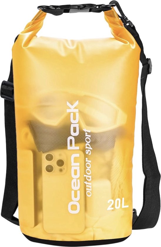 Waterdichte Tas - Droge zak - 20L - Geel - Ocean Pack - PVC - Droge Zak - Survival Outdoor Rugzak - Droogtassen - Boottas - Zeiltas