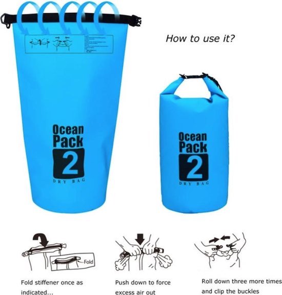 Waterdichte Tas - Droge zak - 2L - Blauw - Ocean Pack - Droge zak - Survival Outdoor Rugzak - Droogtassen - Boottas - Zeiltas