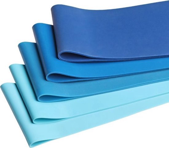 Weerstandsbanden set - 5 stuks - elastiek band fitness - 5 blauwe verschillende weerstandsniveaus - Booty band - Premium