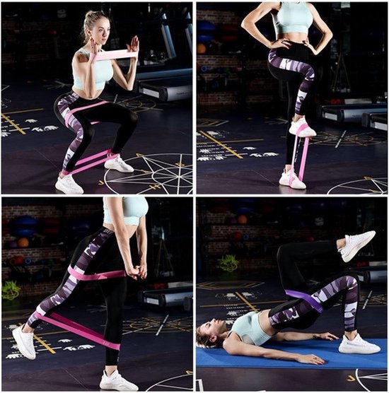 Weerstandsbanden set - 5 stuks - elastiek band fitness - 5 blauwe verschillende weerstandsniveaus - Booty band - Premium