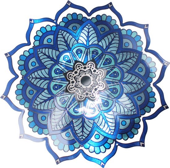 Windspinner mandala ruimte RVS - 18 cm - Blauw - Tuindecoratie - Twister - Yoga - Meditatie