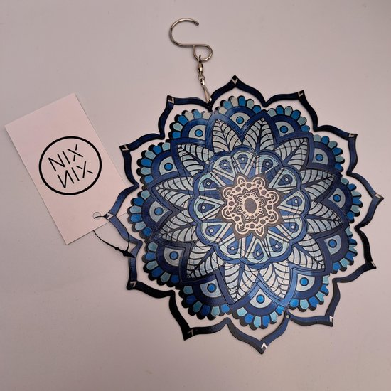 Windspinner mandala ruimte RVS - 18 cm - Blauw - Tuindecoratie - Twister - Yoga - Meditatie