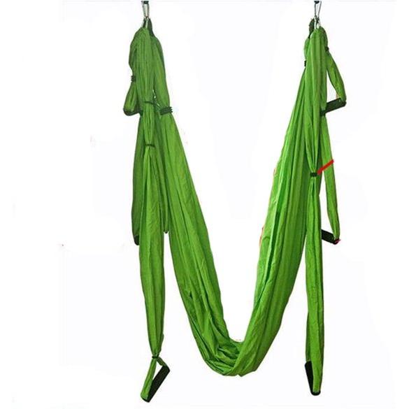 Yoga hangmat - Groen - Aerial Yoga schommel - Compleet systeem met 3 sets handgrepen - tot 300kg